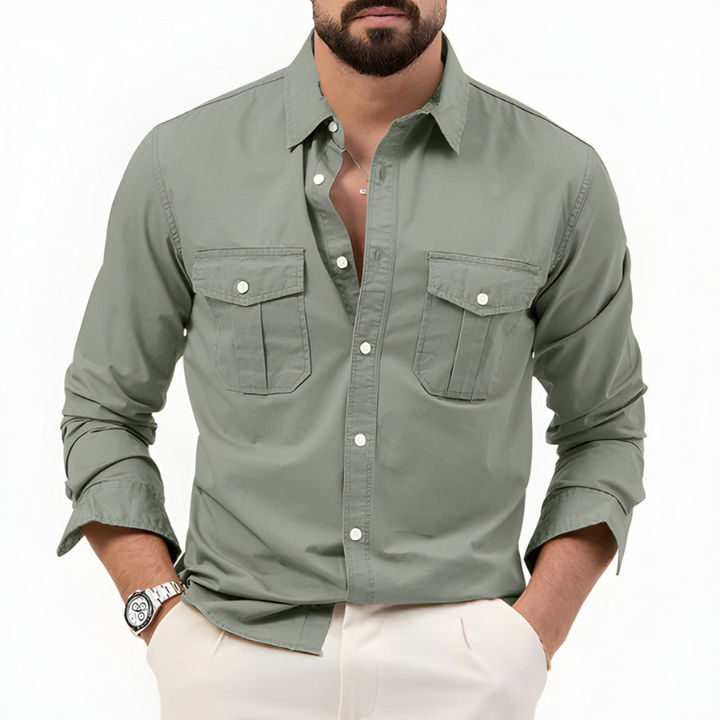 Men's Shirt - Long Sleeve Utility Style with Chest Pockets | Casual