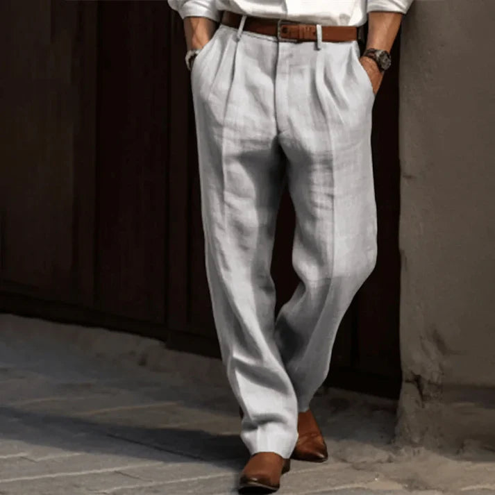 Men's Trousers - Relaxed Pleated Wide Leg Smart | Elegant Summer
