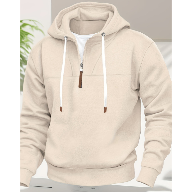 Men's Hoodie - Regular Fit Half-Zip Drawstring Contrast Detail | Casual