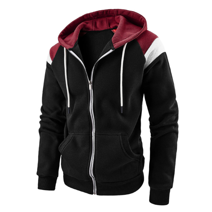 Men's Hoodie - Full Zip Contrast Panel Slim Fit | Casual