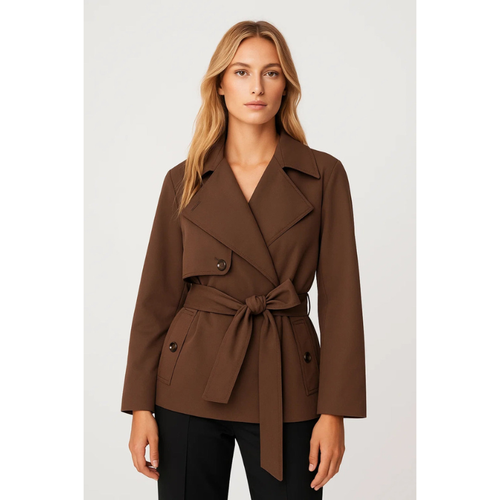 Trench Coat Women - Short Belted Wrap Jacket with Wide Sleeves | Elegant