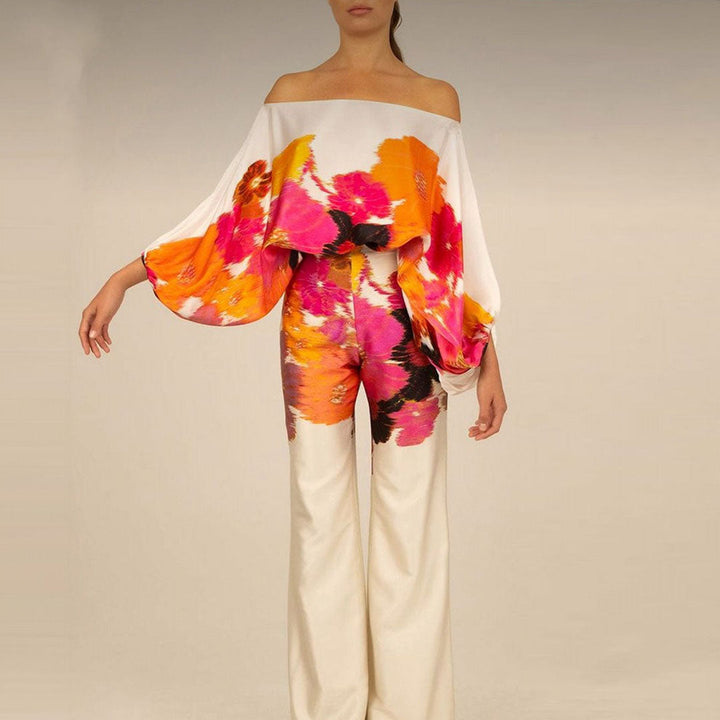 Co-Ord Set Women - Off Shoulder Wide Leg with Abstract Print