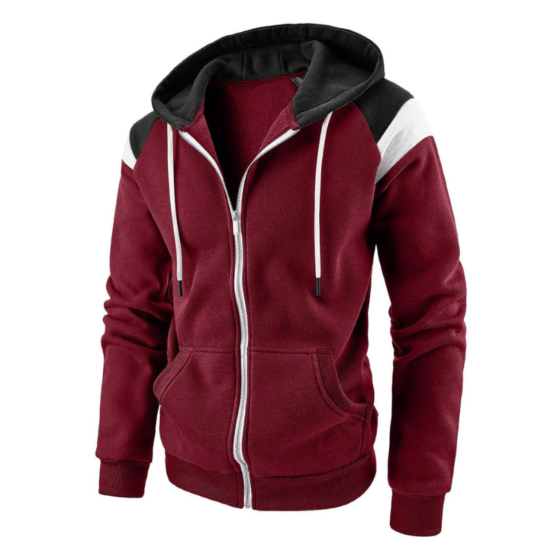 Men's Hoodie - Full Zip Contrast Panel Slim Fit | Casual