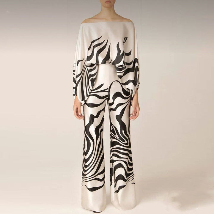 Co-Ord Set Women - Off Shoulder Wide Leg with Abstract Print