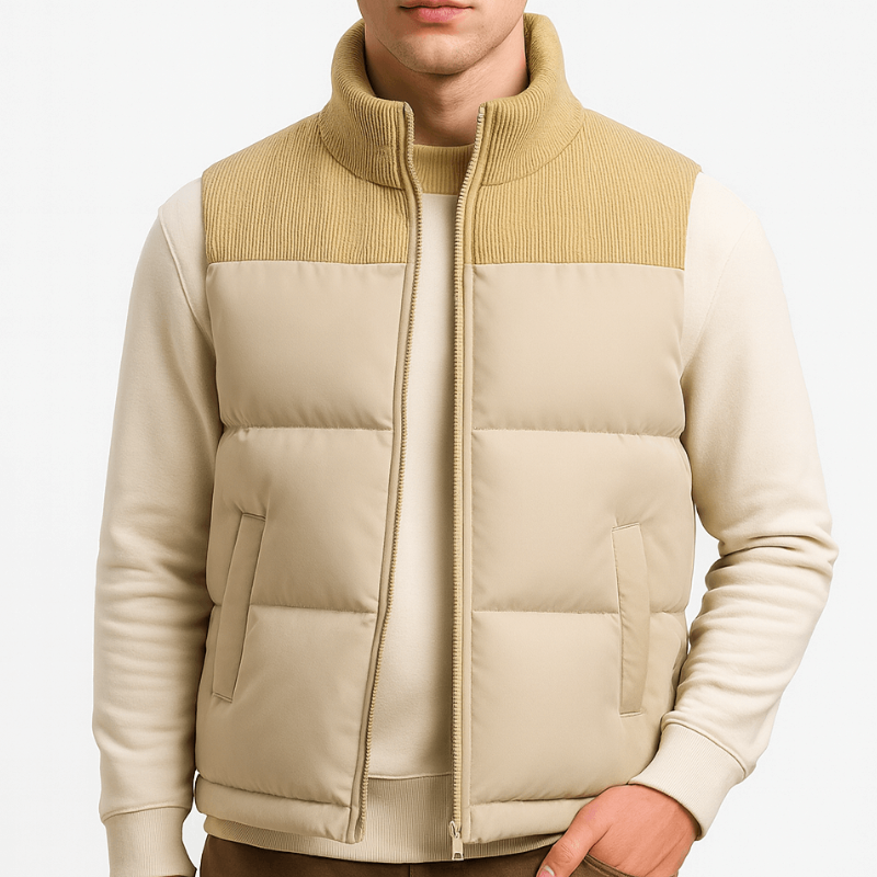Men's Bodywarmer - Full Zip with Ribbed Stand Collar | Casual