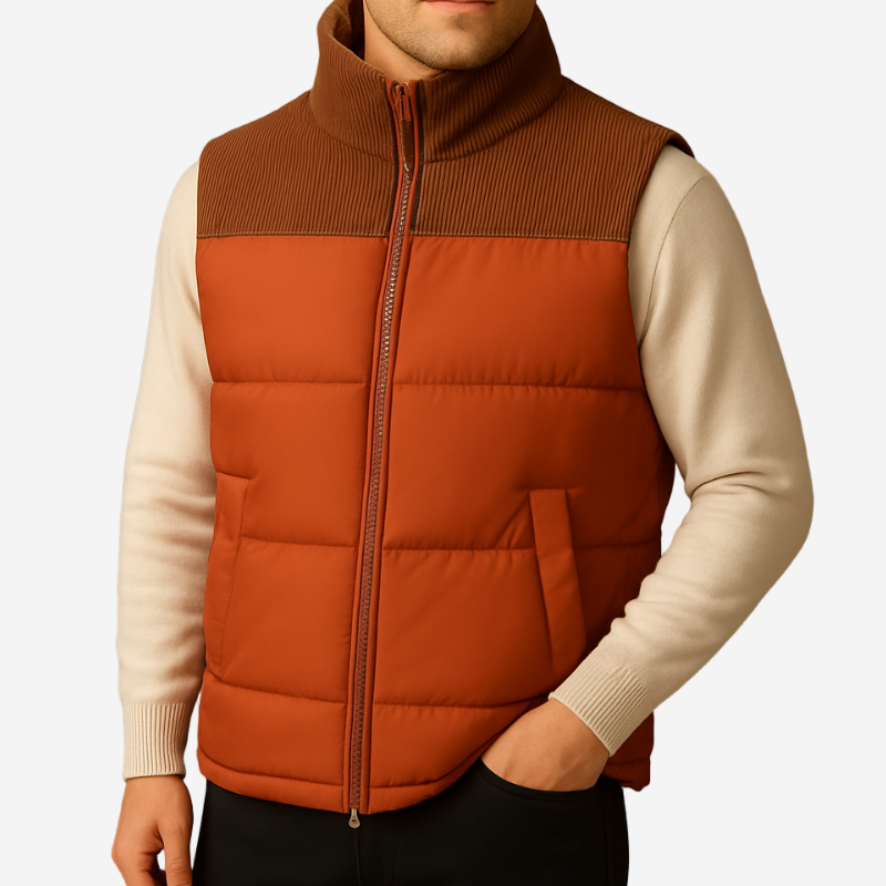 Men's Bodywarmer - Full Zip with Ribbed Stand Collar | Casual