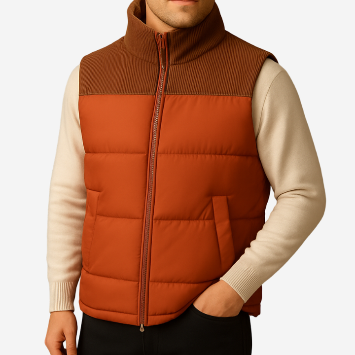 Men's Bodywarmer - Full Zip with Ribbed Stand Collar | Casual