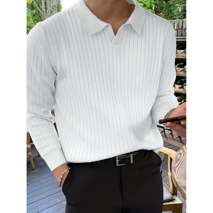 Men's Polo Shirt - Long Sleeve Slim Fit Open Collar | Smart Casual