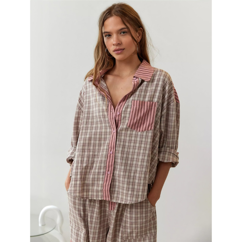 Women's Pyjama Set - Oversized Check Shirt with Shorts | Loungewear