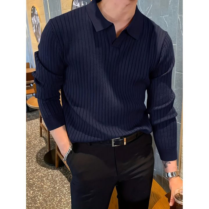 Men's Polo Shirt - Long Sleeve Slim Fit Open Collar | Smart Casual