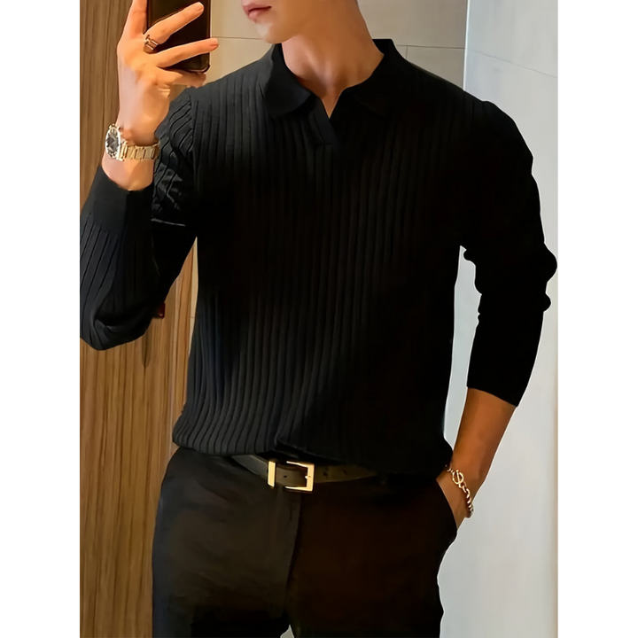 Men's Polo Shirt - Long Sleeve Slim Fit Open Collar | Smart Casual