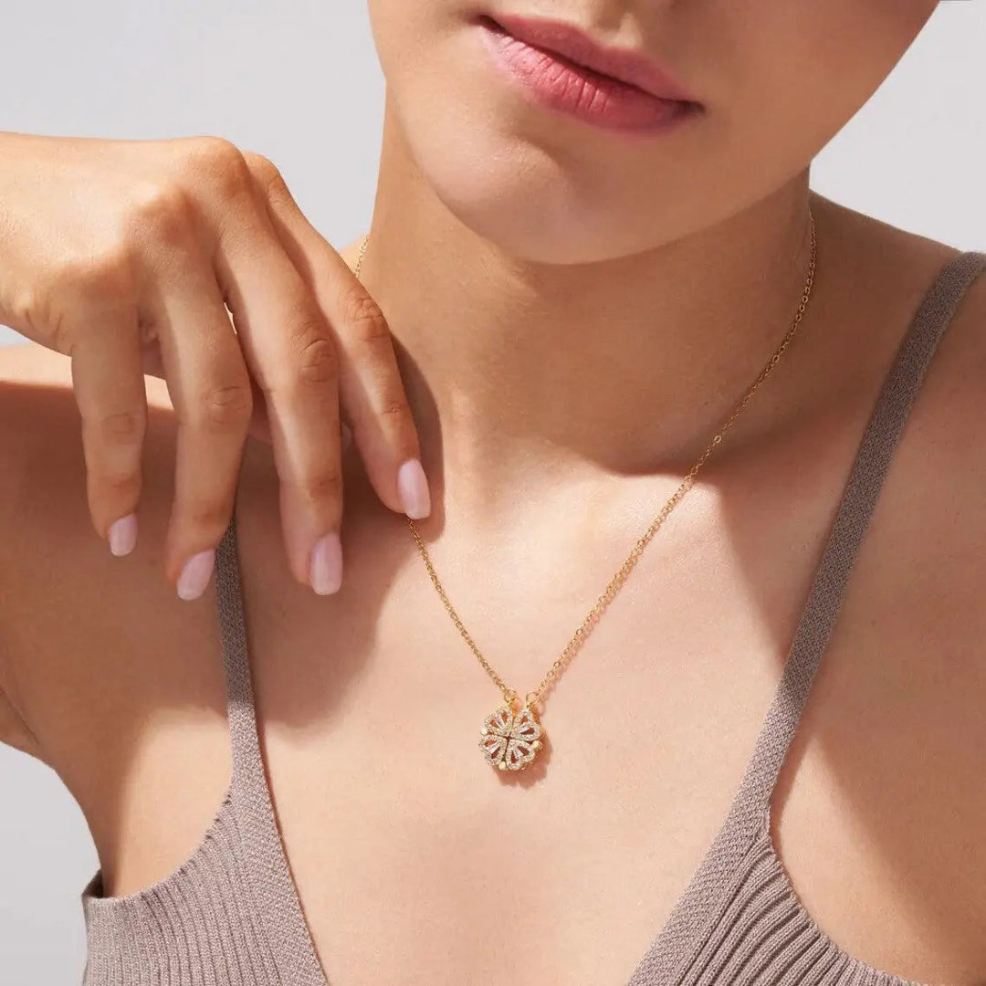 Necklace Women - Four Leaf Clover Pendant with Crystal Detail