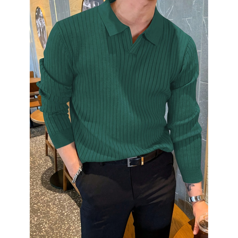Men's Polo Shirt - Long Sleeve Slim Fit Open Collar | Smart Casual