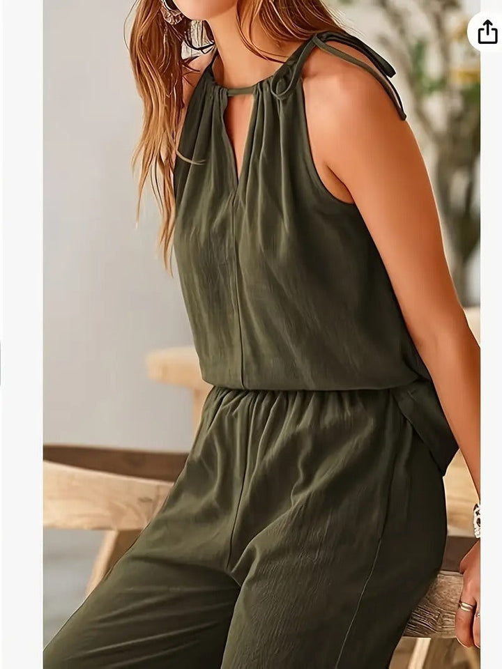 Women's Jumpsuit - Halter Neck Sleeveless Elasticated Waist Wide Leg | Summer