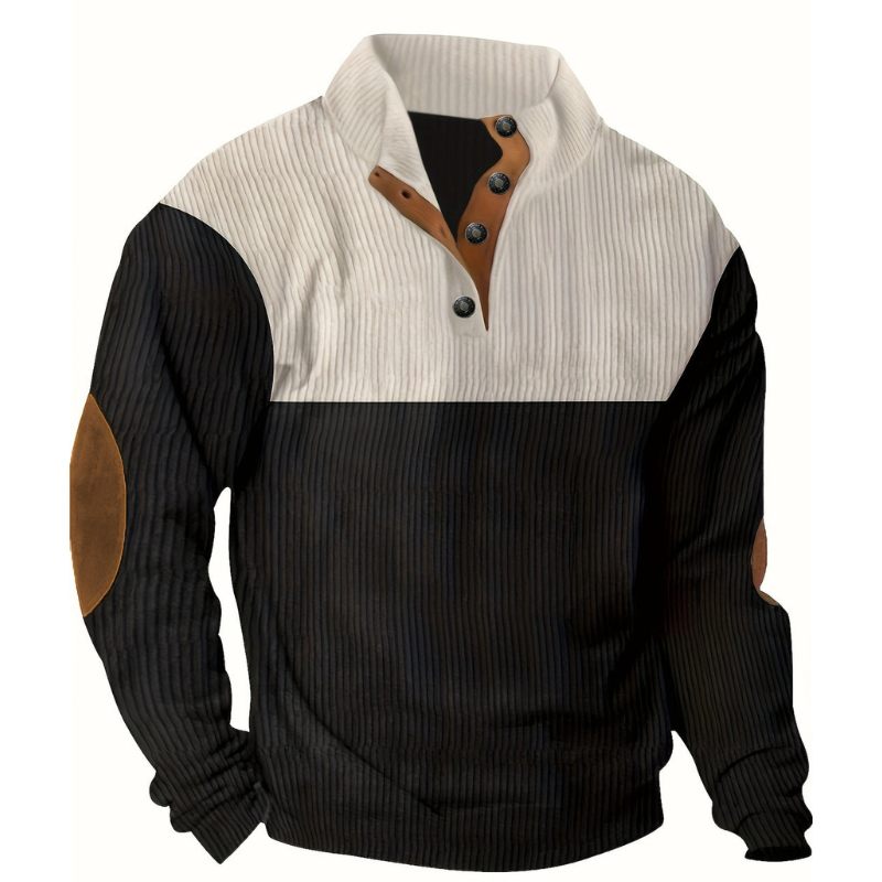 Men's Sweatshirt - Colour Block with Button Collar | Casual