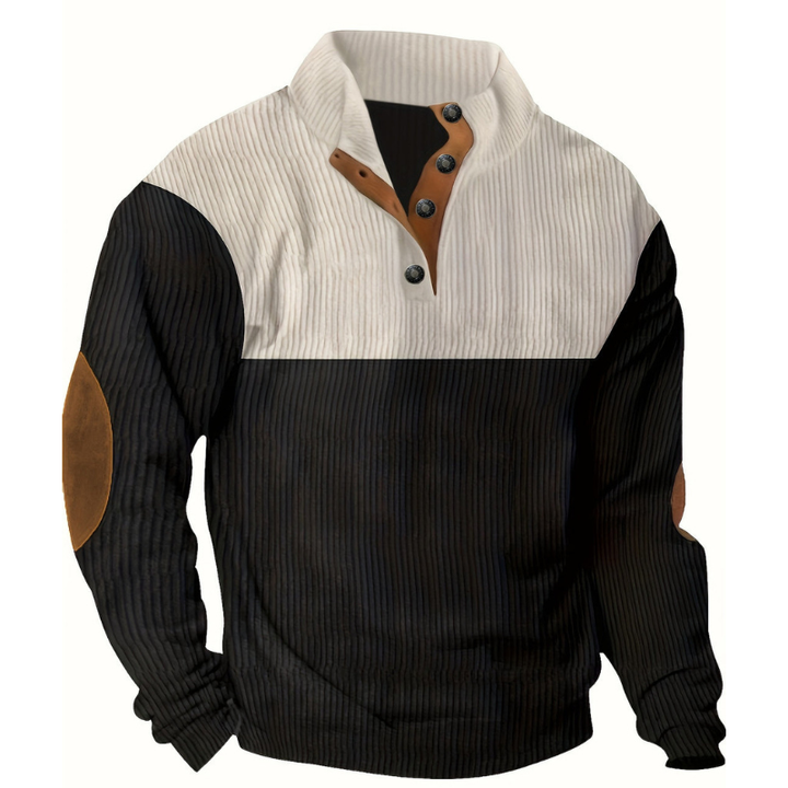 Men's Sweatshirt - Colour Block with Button Collar | Casual