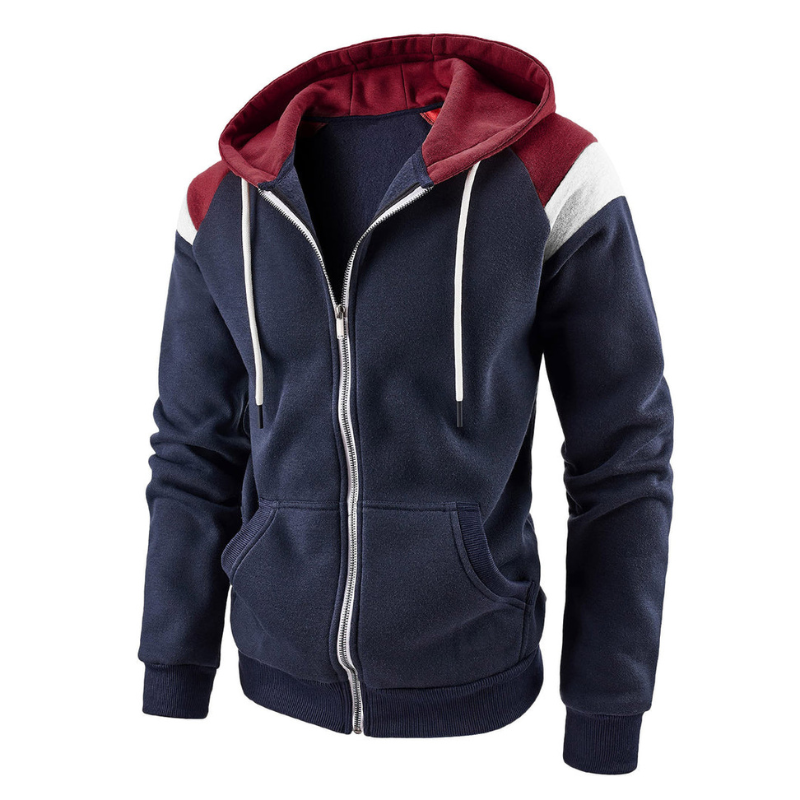 Men's Hoodie - Full Zip Contrast Panel Slim Fit | Casual