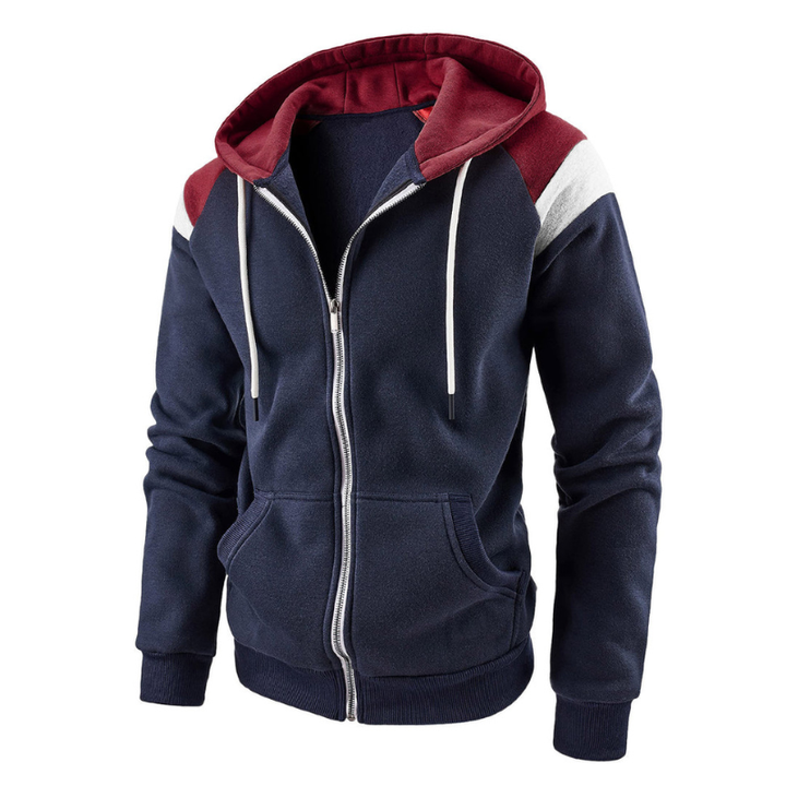 Men's Hoodie - Full Zip Contrast Panel Slim Fit | Casual
