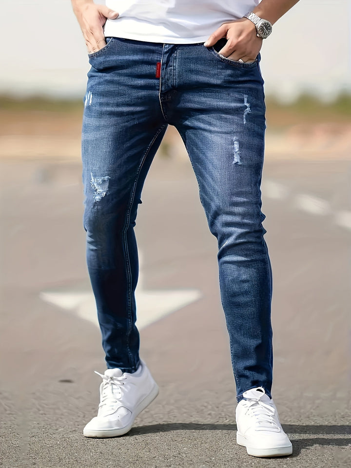 Men's Jeans - Skinny Fit Distressed with Dark Washed Finish | Casual