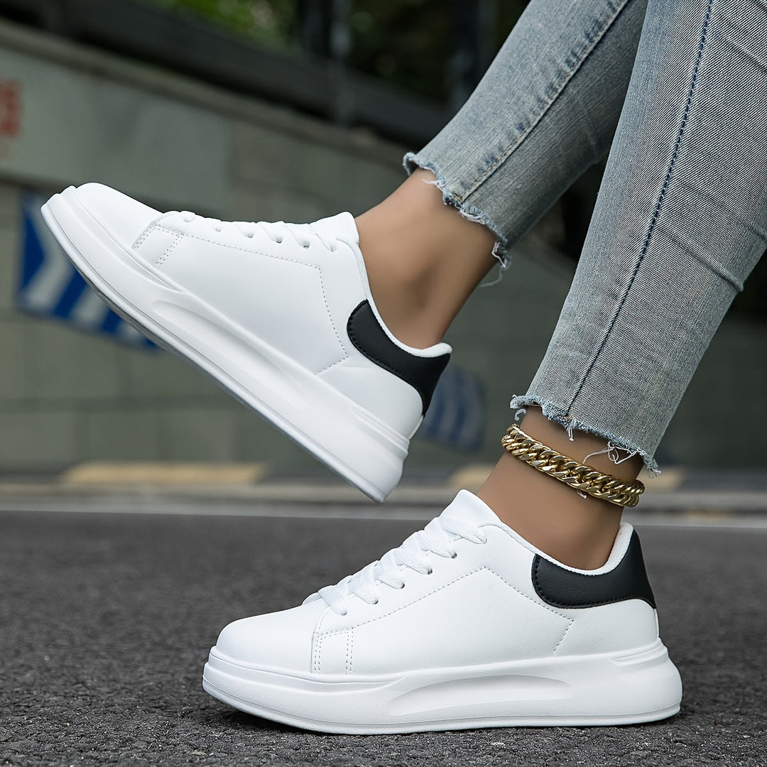 Women's Trainers - Chunky Sole Lace Up Clean Court Sneaker | Classic