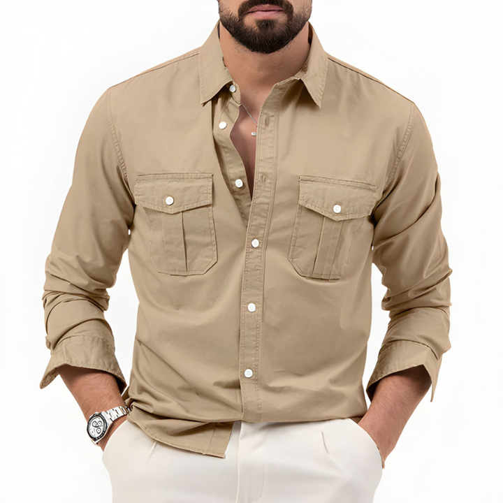 Men's Shirt - Long Sleeve Utility Style with Chest Pockets | Casual