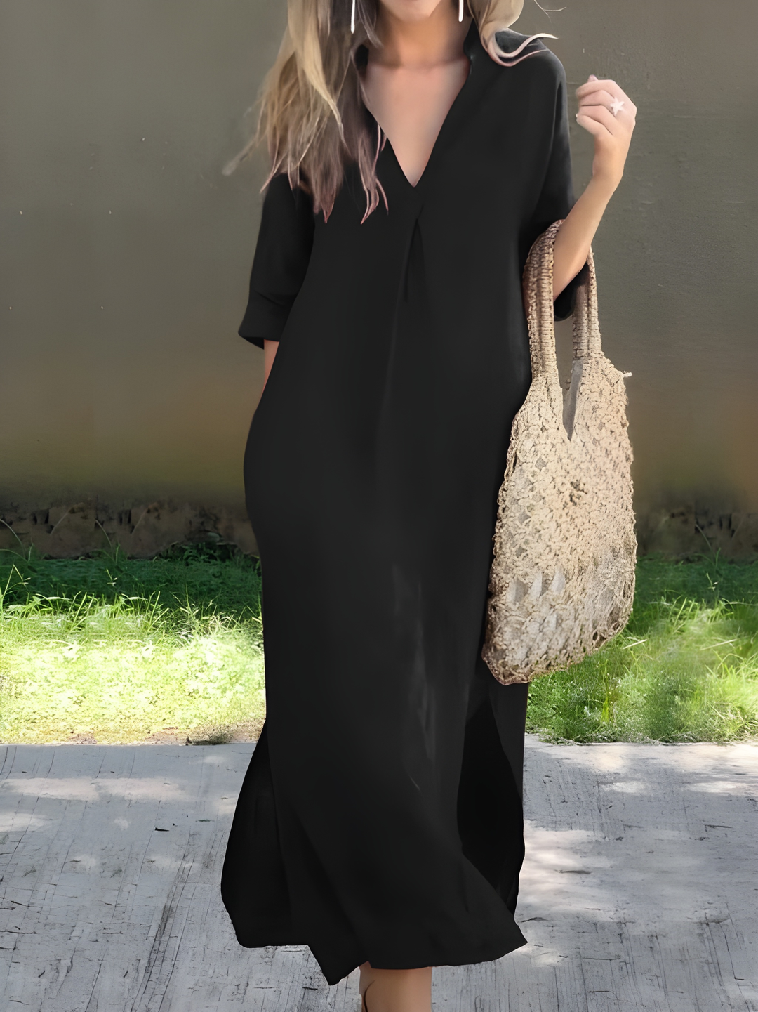 Maxi Dress Women - V-Neck Half Sleeve Relaxed Fit with Pockets | Casual