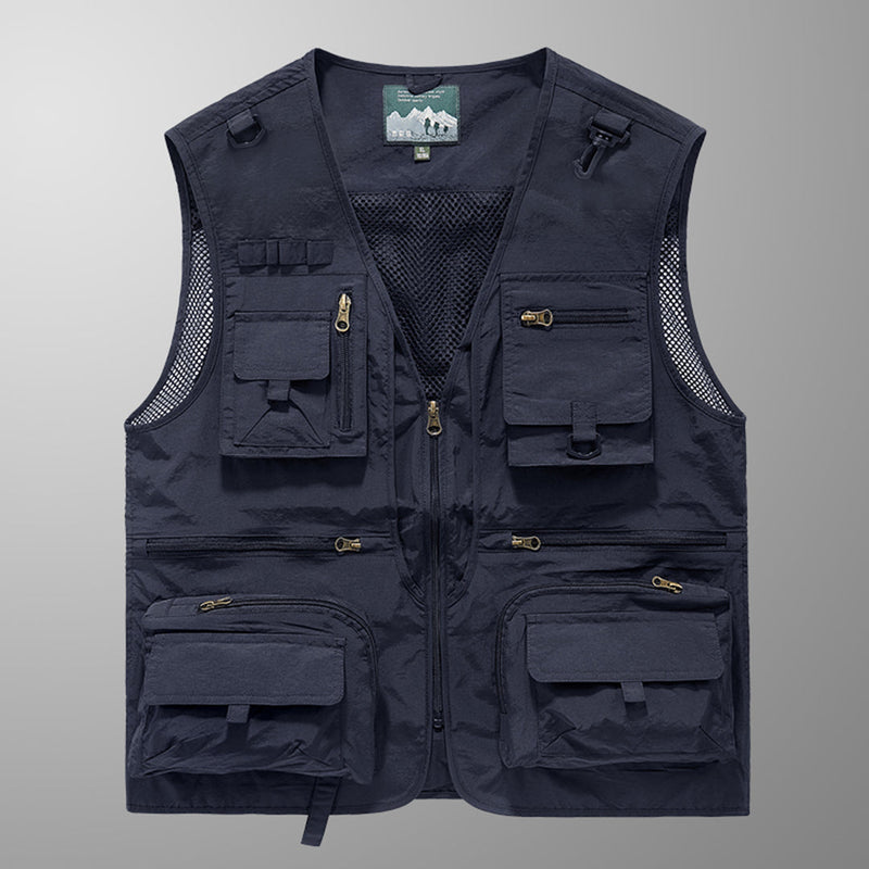 Men's Cargo Vest - Multi-Pocket Zip Mesh Panels | Outdoor