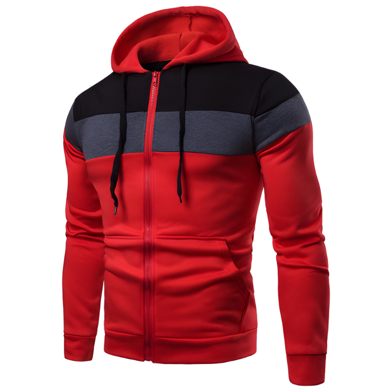 Men's Hoodie - Full Zip Colour Block Stripe Design | Casual
