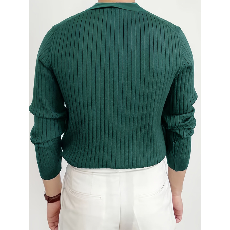 Men's Polo Shirt - Long Sleeve Slim Fit Open Collar | Smart Casual