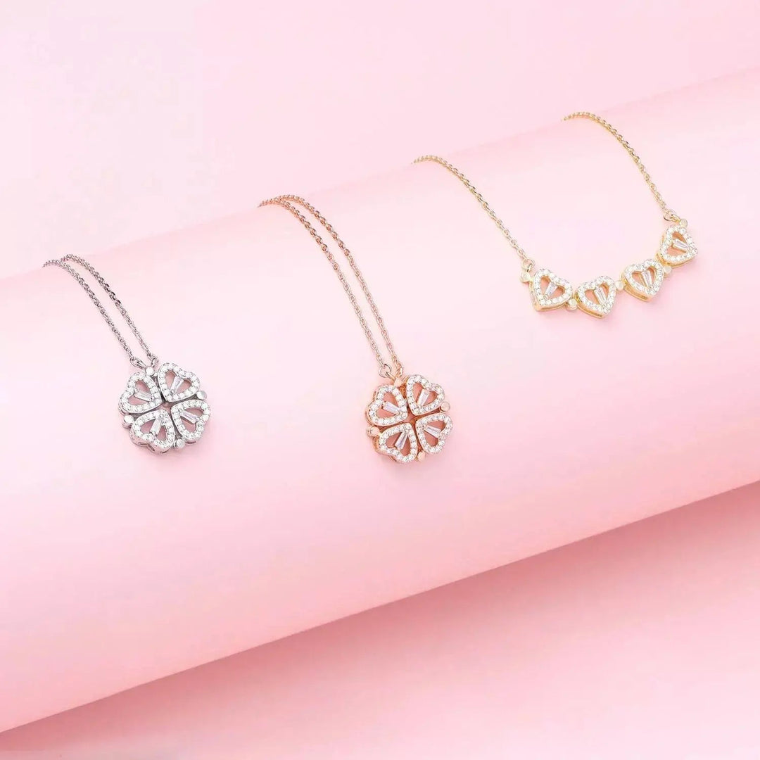Necklace Women - Four Leaf Clover Pendant with Crystal Detail