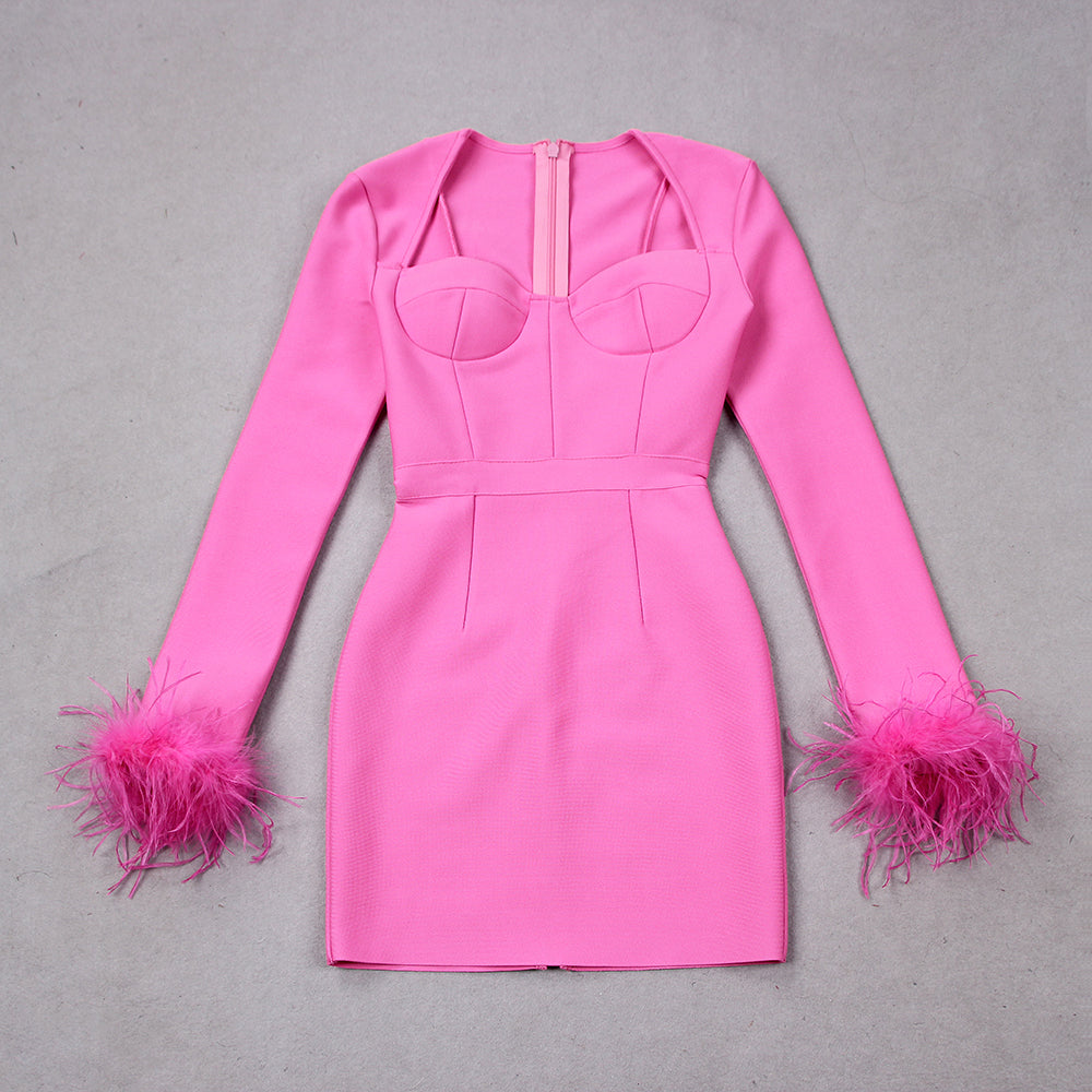 Mini Dress Women - Blazer Style Corset Feather Cuffs | Party