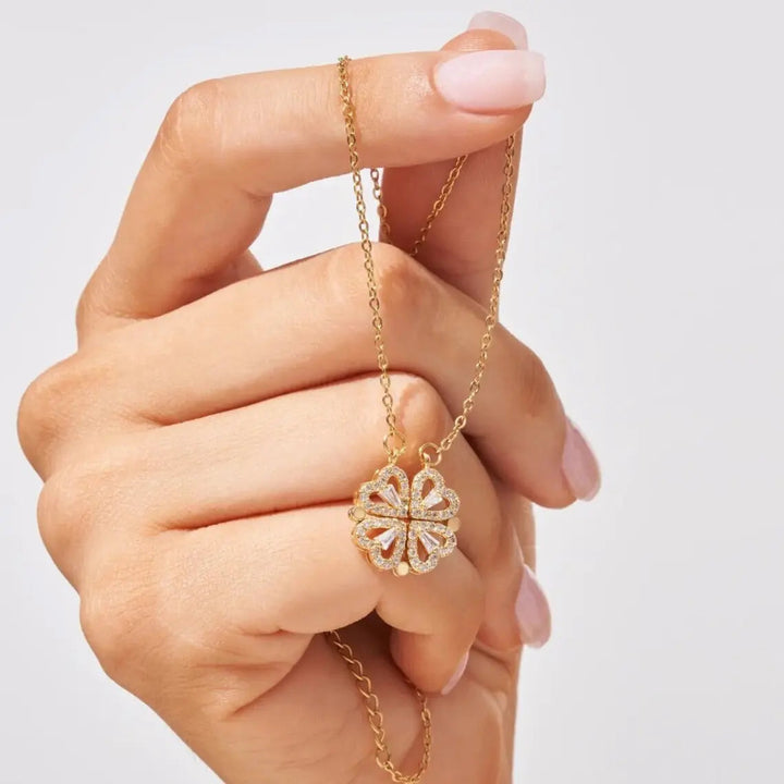 Necklace Women - Four Leaf Clover Pendant with Crystal Detail
