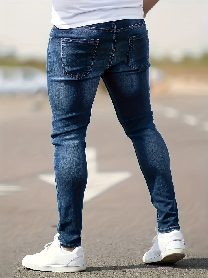Men's Jeans - Skinny Fit Distressed with Dark Washed Finish | Casual