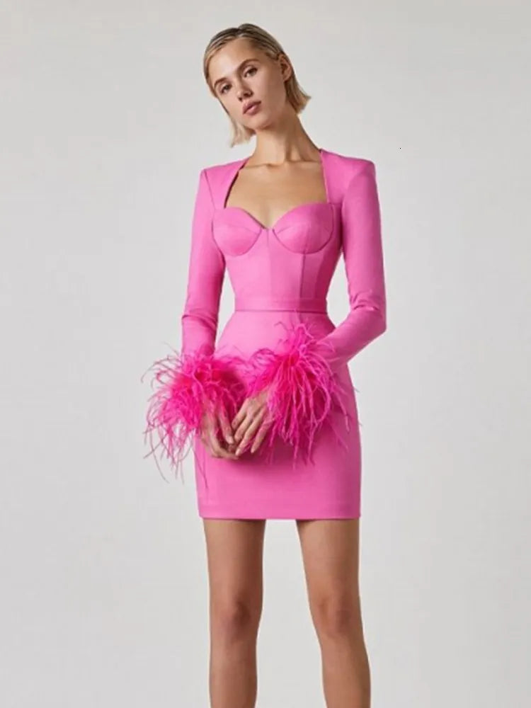 Mini Dress Women - Blazer Style Corset Feather Cuffs | Party