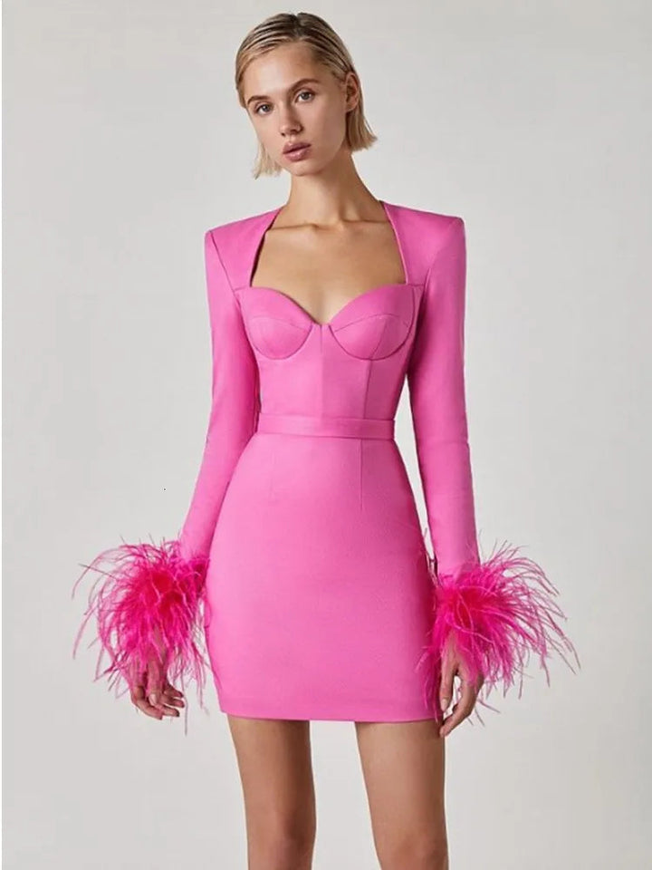 Mini Dress Women - Blazer Style Corset Feather Cuffs | Party