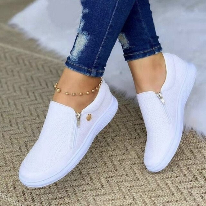 Women's Trainers - Slip On Flat Front Zip Casual Sneaker | Classic