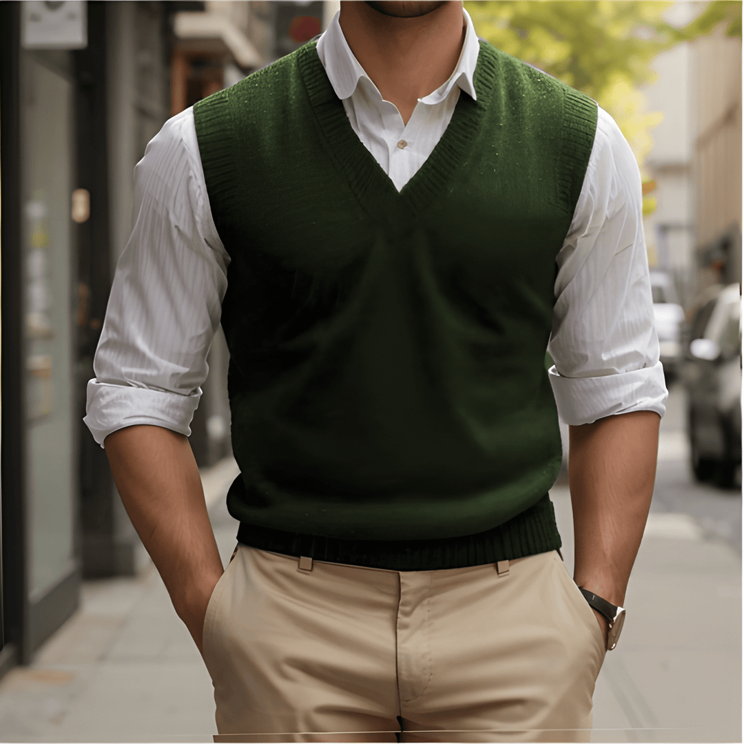 Men's Waistcoat - Sleeveless V-Neck Knitted Layering Vest | Classic