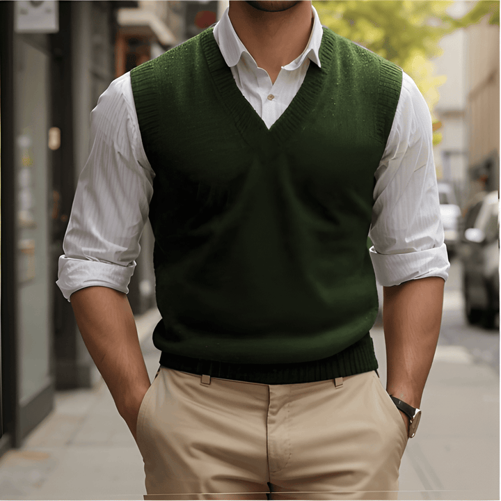 Men's Waistcoat - Sleeveless V-Neck Knitted Layering Vest | Classic