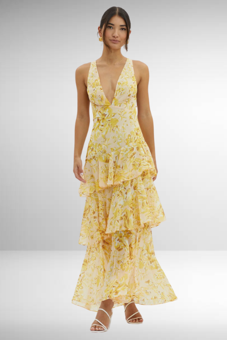Maxi Dress Women - Tiered Ruffle Halter V-Neck | Summer