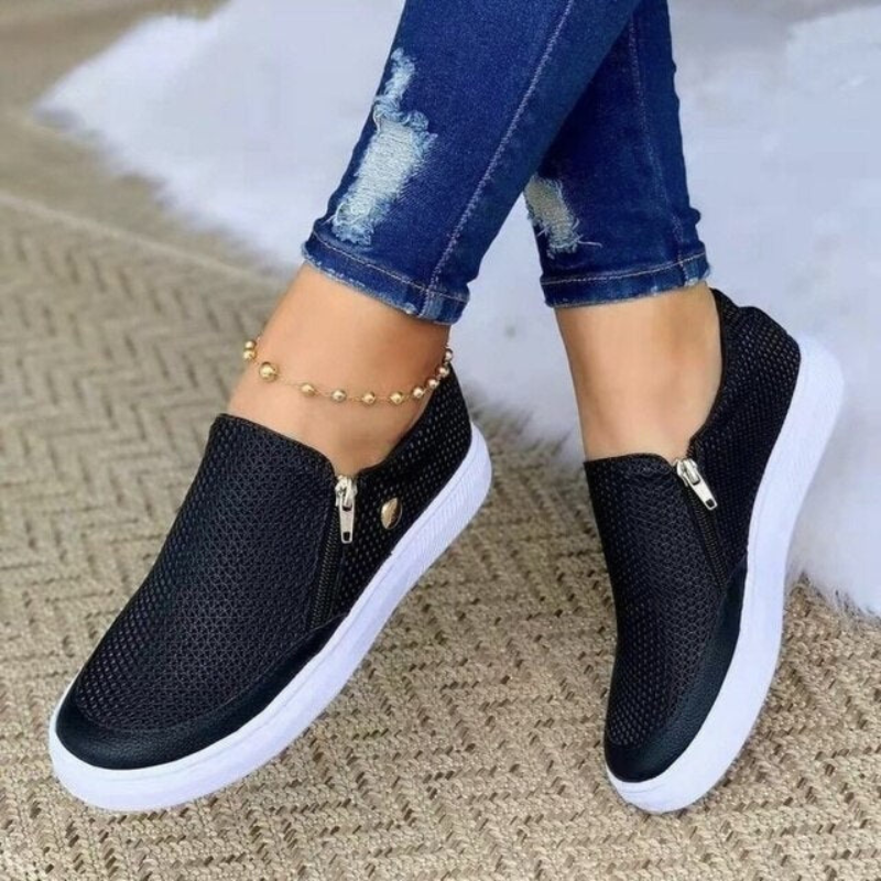 Women's Trainers - Slip On Flat Front Zip Casual Sneaker | Classic