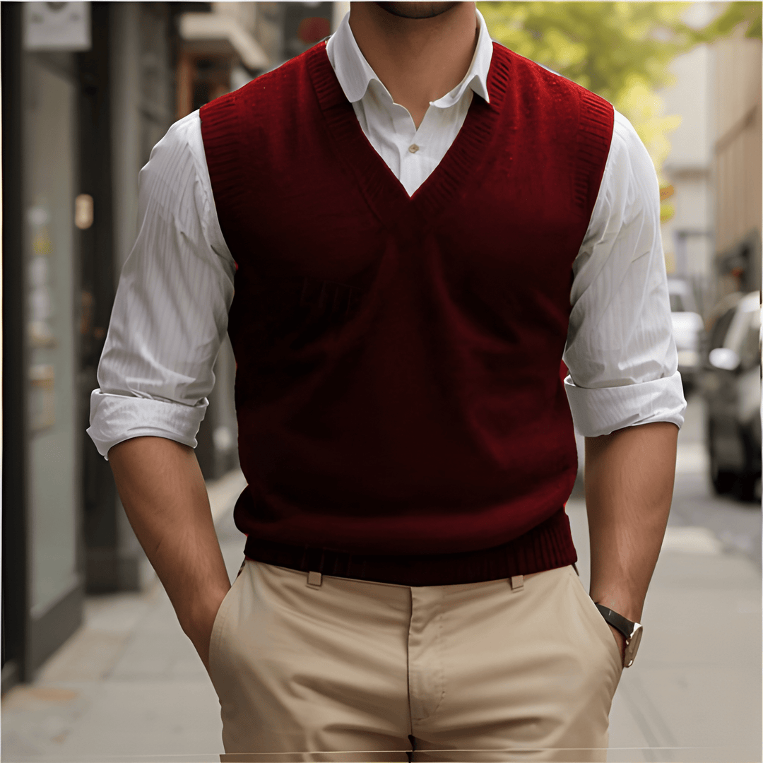 Men's Waistcoat - Sleeveless V-Neck Knitted Layering Vest | Classic