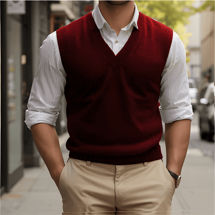 Men's Waistcoat - Sleeveless V-Neck Knitted Layering Vest | Classic