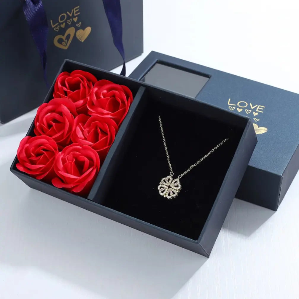 Necklace Women - Four Leaf Clover Pendant with Crystal Detail