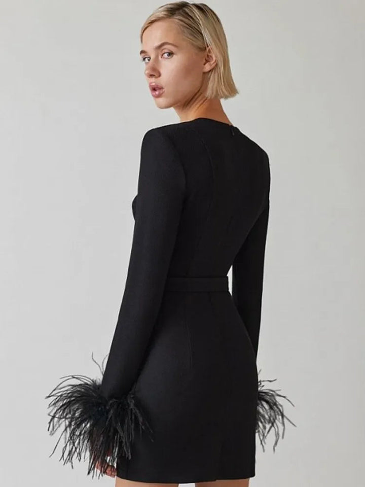 Mini Dress Women - Blazer Style Corset Feather Cuffs | Party