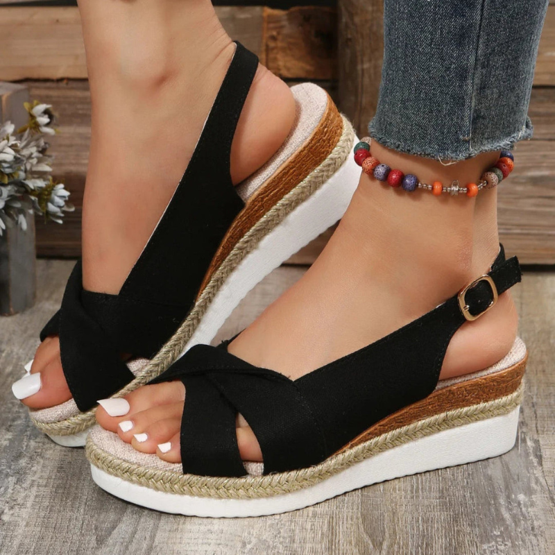 Women's Sandals - Cross Strap Platform Wedge Espadrille | Summer