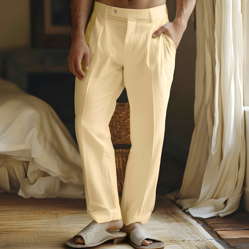 Men's Trousers - Relaxed Wide Leg Pleated Casual Fit | Elegant