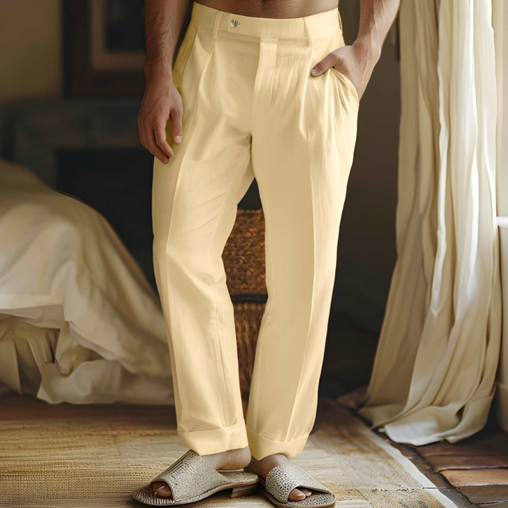 Men's Trousers - Relaxed Wide Leg Pleated Casual Fit | Elegant