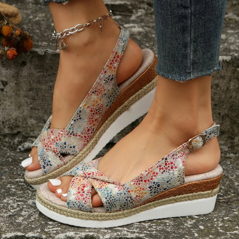 Women's Sandals - Cross Strap Platform Wedge Espadrille | Summer