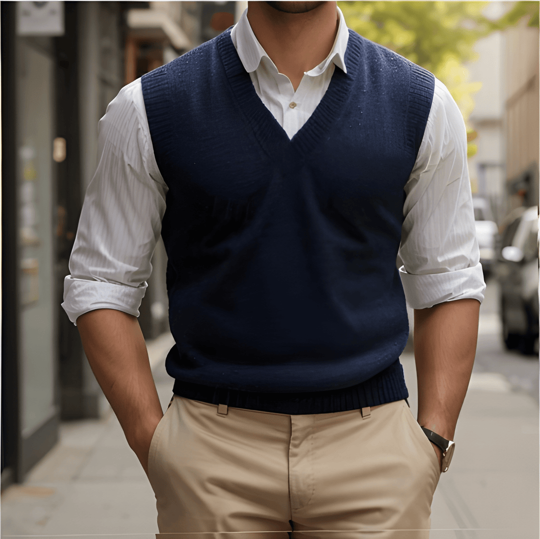 Men's Waistcoat - Sleeveless V-Neck Knitted Layering Vest | Classic