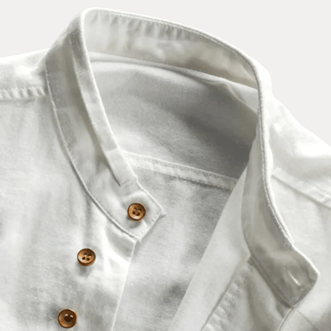 Men's Shirts - Long Sleeve Band Collar with Full Button Front | Casual